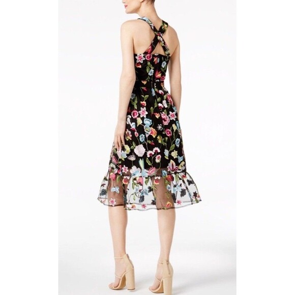 Cynthia Rowley Embroidered Floral Halter Dress Black Pink Size M Elegant - Picture 2 of 14